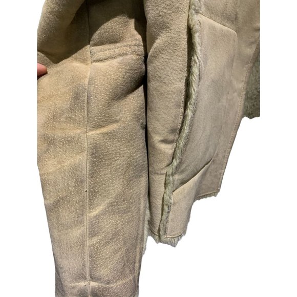 Women's Large ALDO Suede Leather Sherpa Lined Coat/Jacket Beige/Tane - Picture 5 of 12